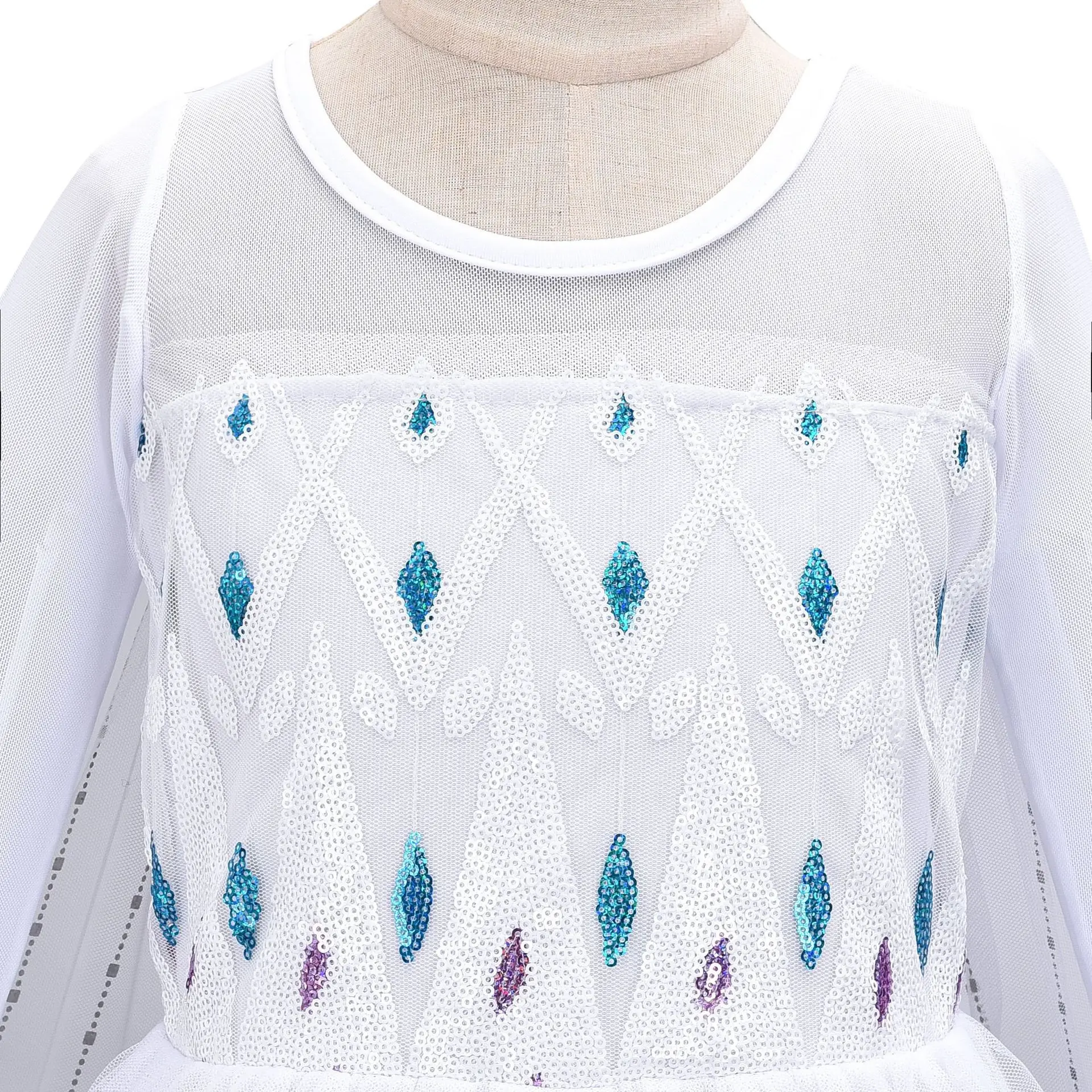 White SnowQueen Elsa Gown Disney Frozen Cosplay Dress For Little Girls Holiday Birthday Carnival Role Play Fancy Vestidos Outfit view 4