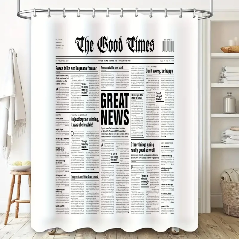 Vintage Newspaper Shower Curtain Retro Print Bathroom Decor Black and White Classic Journalism Style Backdrop Wall Hanging