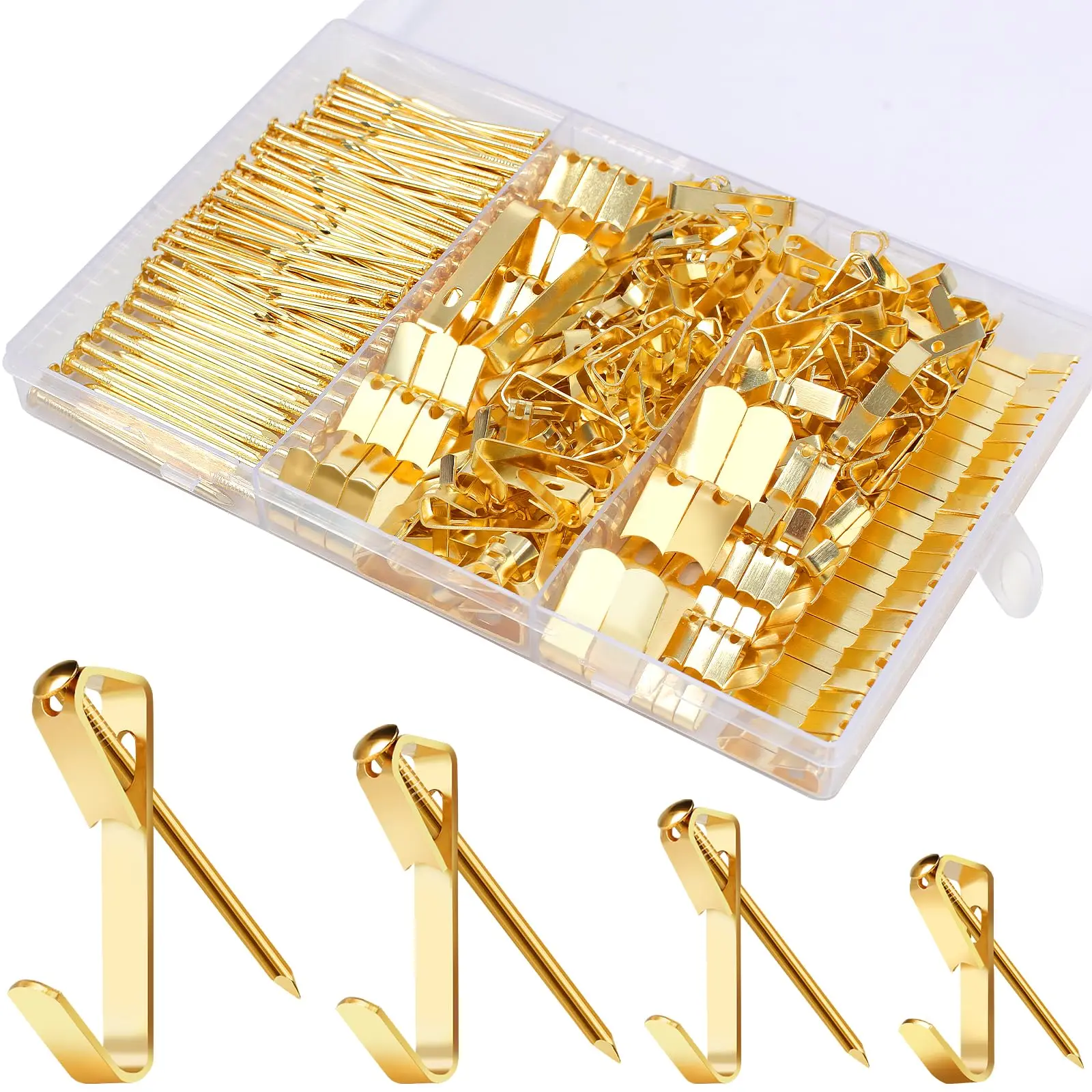 184 Piece Picture Hanging Kit, 20Lb, 30Lb, And 50Lb Picture Hangers, Gold Metal Metal Picture Hanging Hooks With Nails