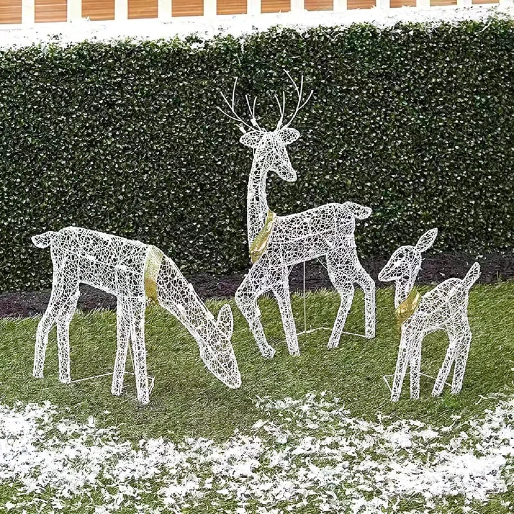 Christmas Elk Decoration LED Night Light Metal Reindeer Figurine Seasonal Ornament For Garden Lawn Table Decor