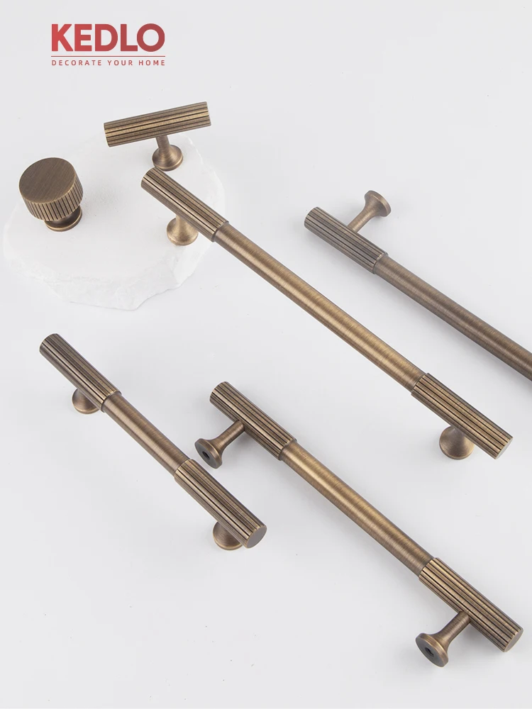 KEDLO Moderner Minimalistischer Massiver Messing-Rundknopf Küchenschrankgriff Antiker Messinggriff Schubladengriff Gebürsteter Messinggriff – Detail 5