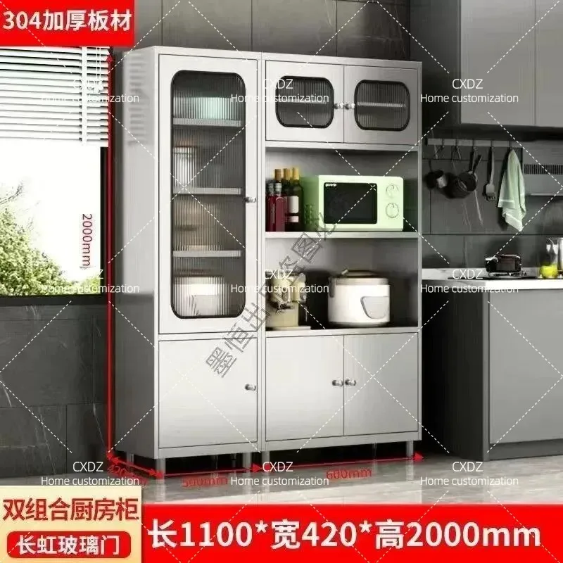 304 Stainless Steel Kitchen Side Cabinet Storage Cupboard for Microwave Oven Pots Dining Room Organizer Locker