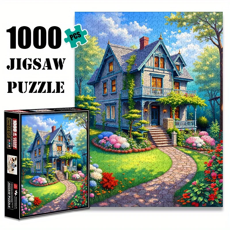 

Пазл 1000 шт. - Serene Cottage Scene с ярким садом, большой бумажный пазл для взрослых, игра для семейного взаимодействия, сделай сам