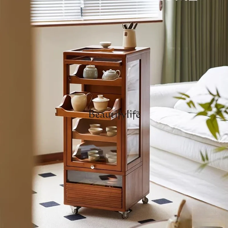

FG52Glass storage cabinet display living room movable side cabinet tea table medieval solid wood