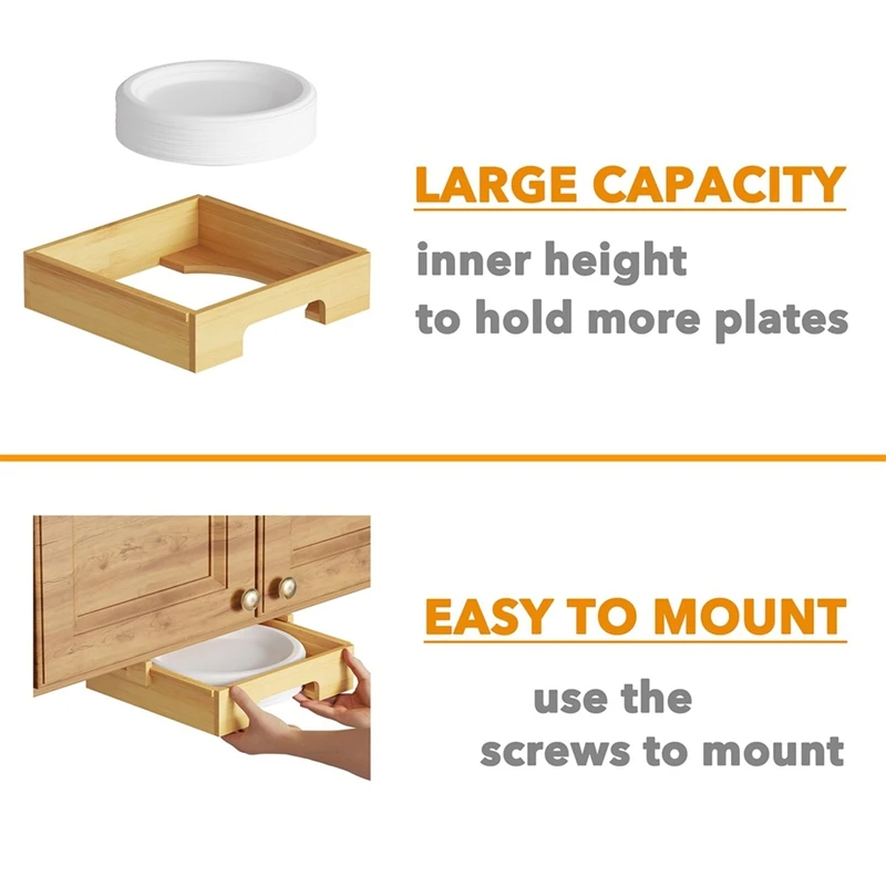 

Rog-ey9/10-Inch Bamboo Paper Plate Dispenser - Under Cabinet & Countertop Holder for Kitchen Caddys for Plates Universal