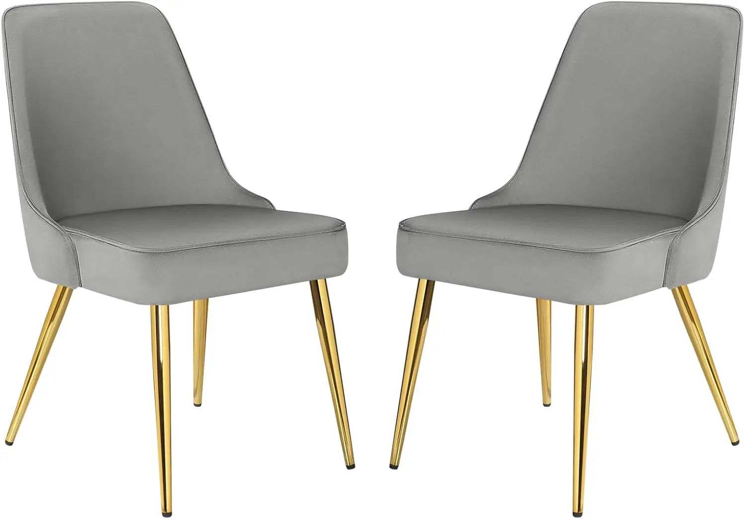 Dining Chairs Sets of 2, Mid-Century Modern Comfy Side Upholstered Chair with Gold Legs for Kitchen Living Room Grey