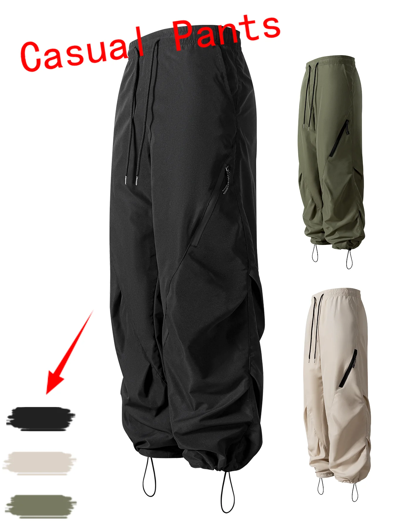 

Men's Cool Solid Color Work Pants Casual Tug-of-War Long Trousers Suitable for Outdoor Activities Street Punk Style Long Trouser