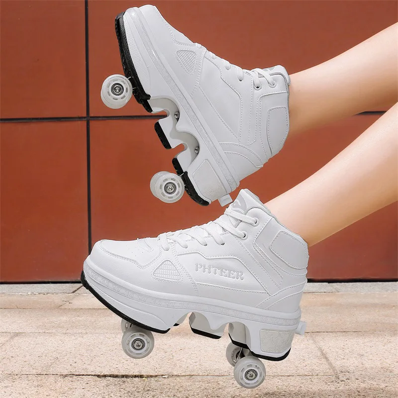 Deformation Parkour Roller Skating Shoes 4 Wheels Kids Adult Unisex Sneakers Street Urban Fitness FSK Quad Skating Roller Skates