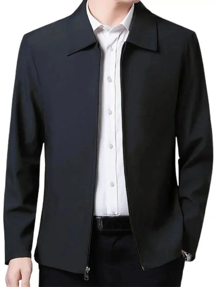 メンズスムースジッパーラペルコート-カラフルな中年スタイルのおしゃれでスタイリッシュな服飾品-中国製