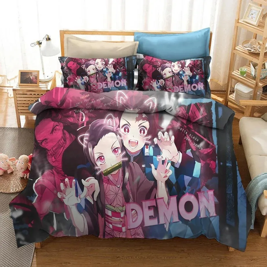 3D Printed Anime Demon Slayer Duvet Cover Nezuko Tanjirou Bedding Set and Double Twin Full Queen King Adult Kids Quilt Cover