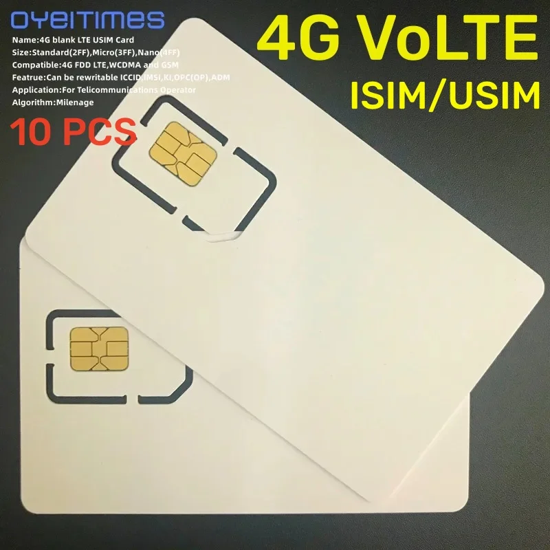 OYEITIMES 블랭크 4G VoLTE 프로그램 ISIM 카드, 128k LTE 프로그래밍 가능 4G LTE USIM 카드, ICCID IMSL ADM KI OPC OP, 마일리지 포함