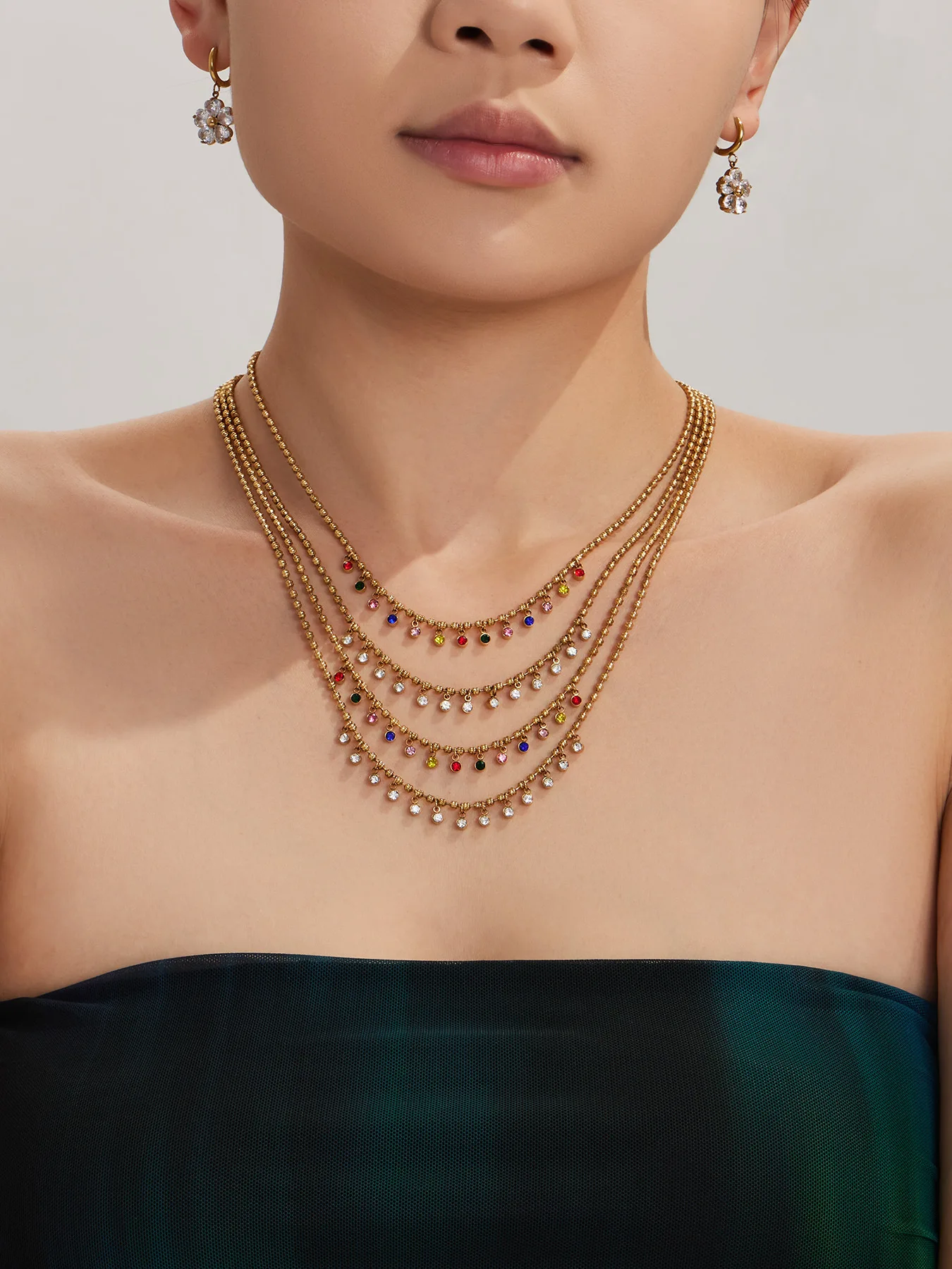 316L Edelstahl-Halskette mit Bunten Zirkonia-Perlen, Wasserfest, Schick, Makronen-Design, Geometrisch, Personalisierbar, Vielseitiger Damenschmuck – Detail 3