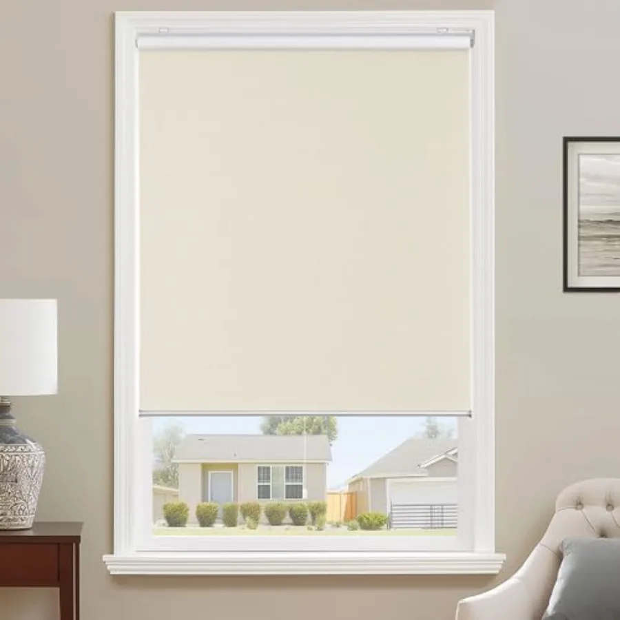 ChrisDowa Cordless 100% out Roller Shade, with Striped Jacquard, Thermal Insulated, UV Protection Fabric, Total out Blinds for