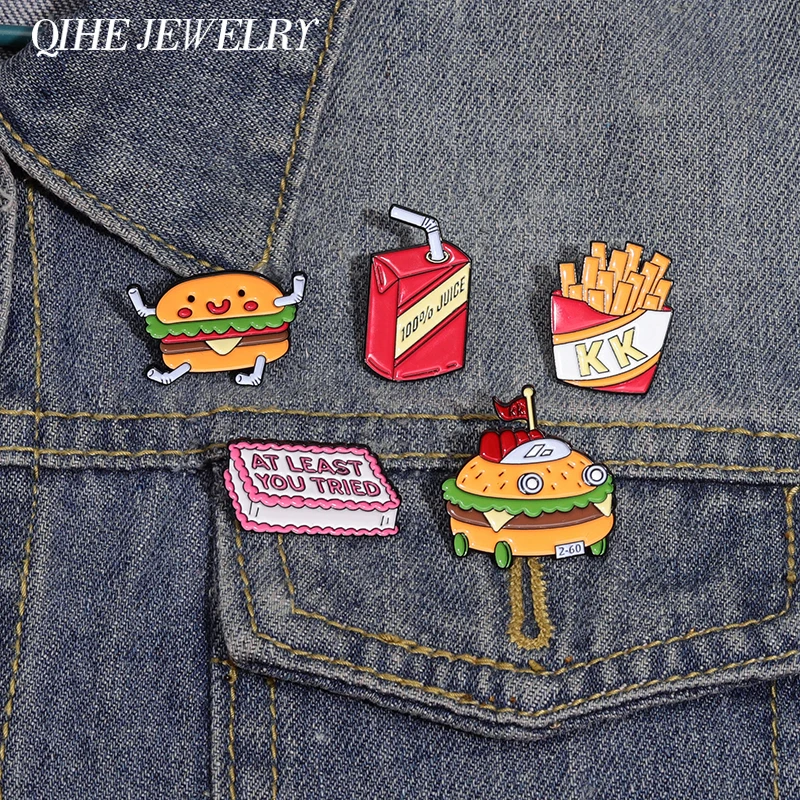 Alfileres esmaltados de colección de comida rápida, broches personalizados de patatas fritas y Hamburgo, insignia de solapa para mochila, alfileres de joyería de dibujos animados