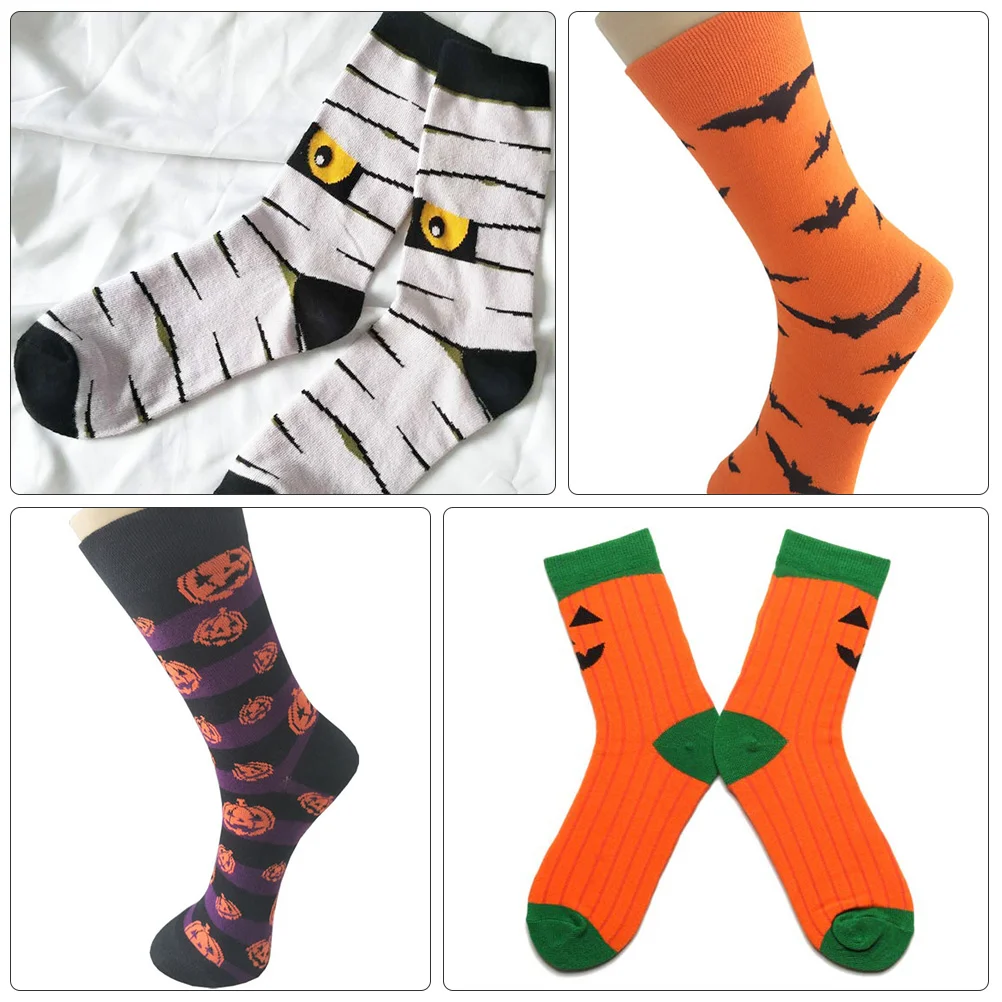 5 Pcs Halloween Series Men's and Women's Mid-calf Socks Pumpkin Cartoon Tube Cotton Spandex Anti Friction Printing Lovers