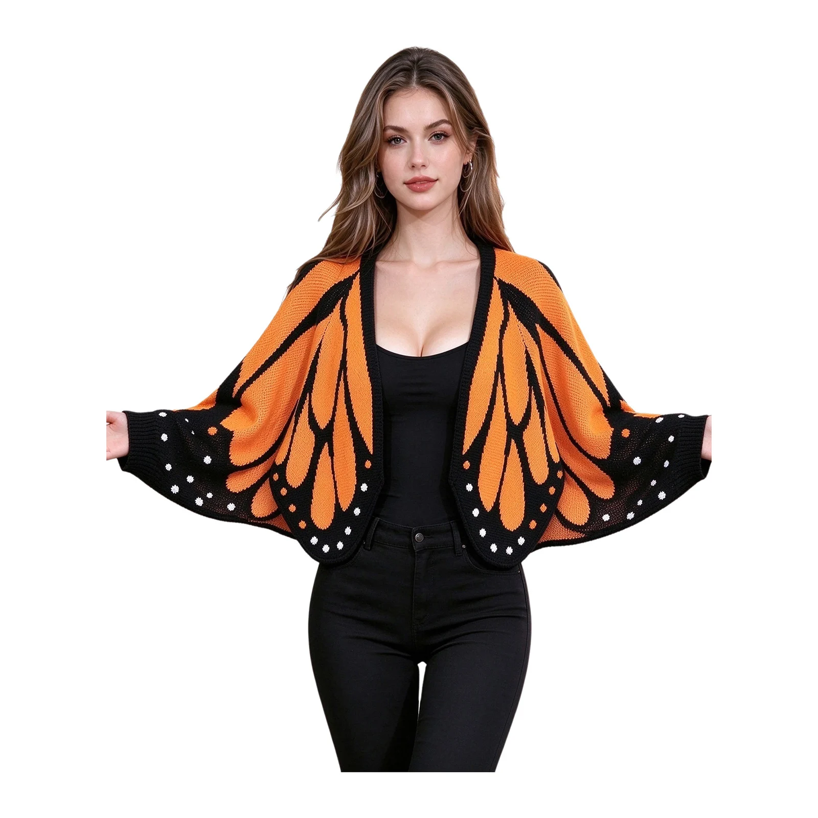 Women Knitted Butterfly Wing Sweater Cape Irregular Hem Elegant Loose Cardigan for Casual Birthday Holiday Outerwear Cape Coat