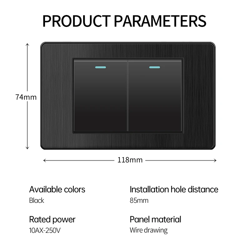 

PSSRISE Black Brazil PC Drawing Panel Standard Outlet Double 2.1A USB Type C Wall Power Socket Light Switch Office 118*72mm 16A