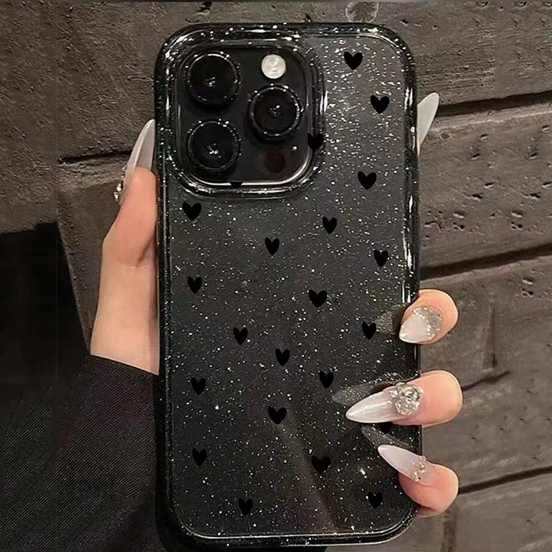 Fashion Glitter Red Heart Printed Transparent TPU Phone Case For iPhone 17 16 Pro Max 15 14 13 12 11 XS X XR 16E 7 8 Plus Cover - náhled 6