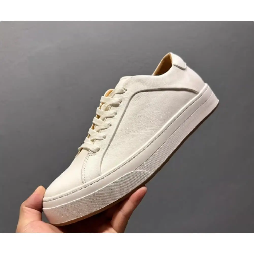 Handcrafted White Leather Classic Sneakers – Superior Craftsmanship, Sleek Modern Aesthetic