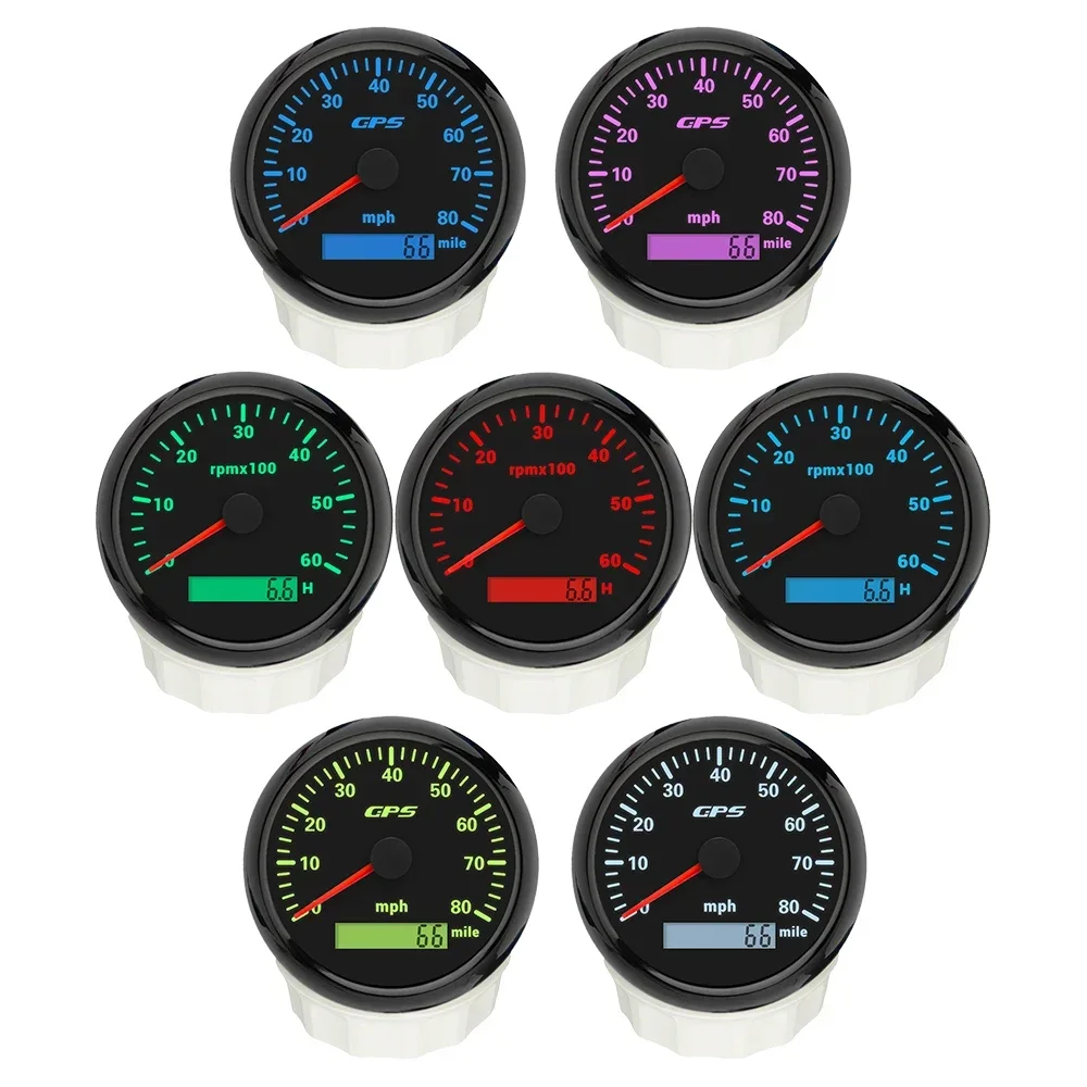 ELING 2 Gauge Set 85mm GPS Speedometer 30MPH 60mph 120MPH + 4000RPM Tachometer with 7 Colors Backlight for Boat Truck Universal