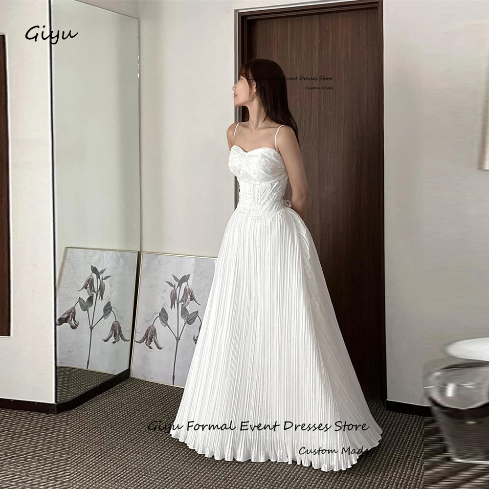 Giyu Elegant A Line Silk Draped Wedding Dresses Korea Photoshoot Spaghetti Straps Sweetheart Floor Length Bride Dress Corset