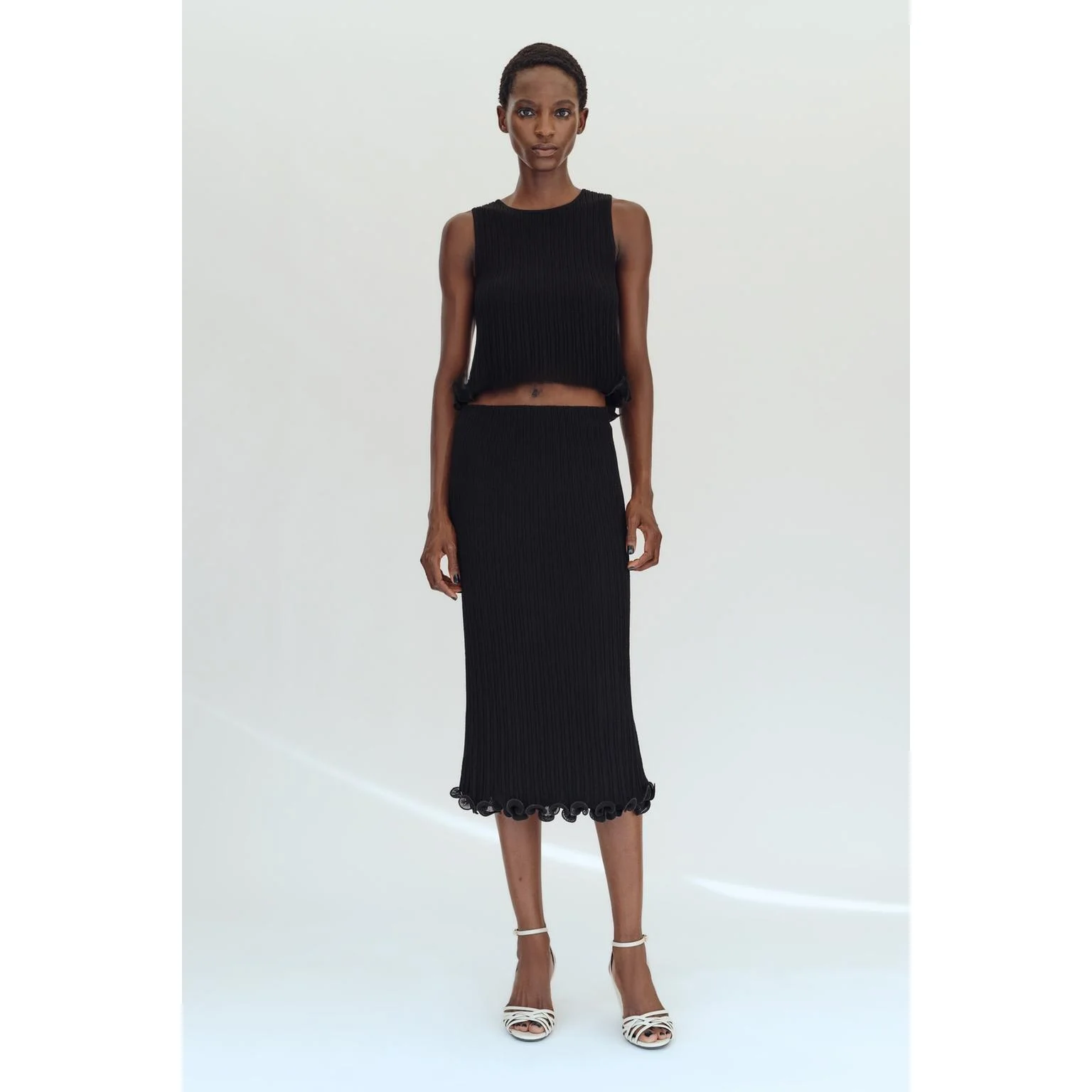 Early Autumn New Arrival Women's Fashion Knitted Top Midi Skirt Set ZR Style 2488101 2488114 Spring Summer Polyester Fiber
