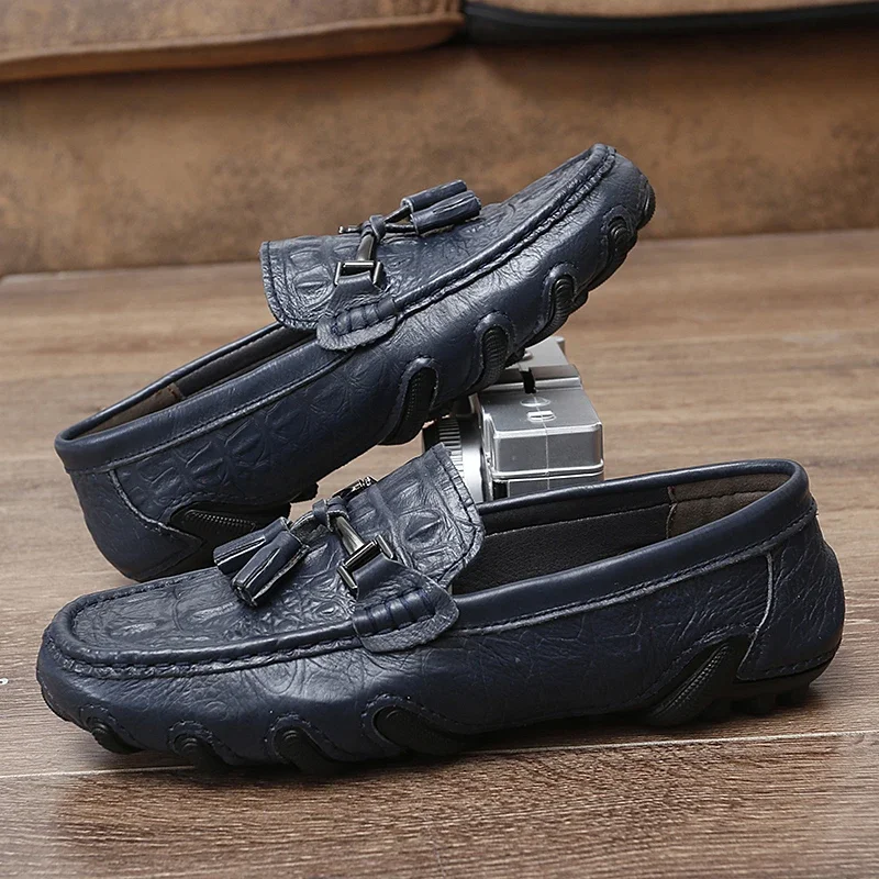 Genuine Leather Casual Shoes for Men Blue Brown Male Officer Men Suit Shoes Formal Business Officer Moccasins Loafers