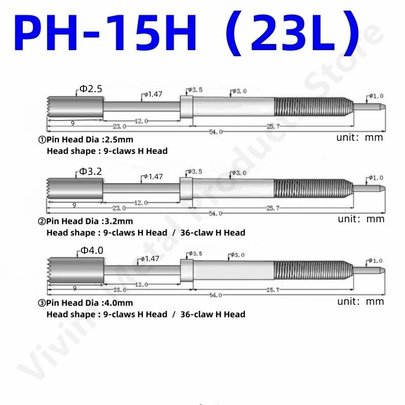 20/50PCS PH-15H 23L Length Spring Test Probe ICT Test Pin For PCB Test 9 Claws H Head 36 Claws H Tip Head Dia 2.5mm 3.2mm 4.0mm