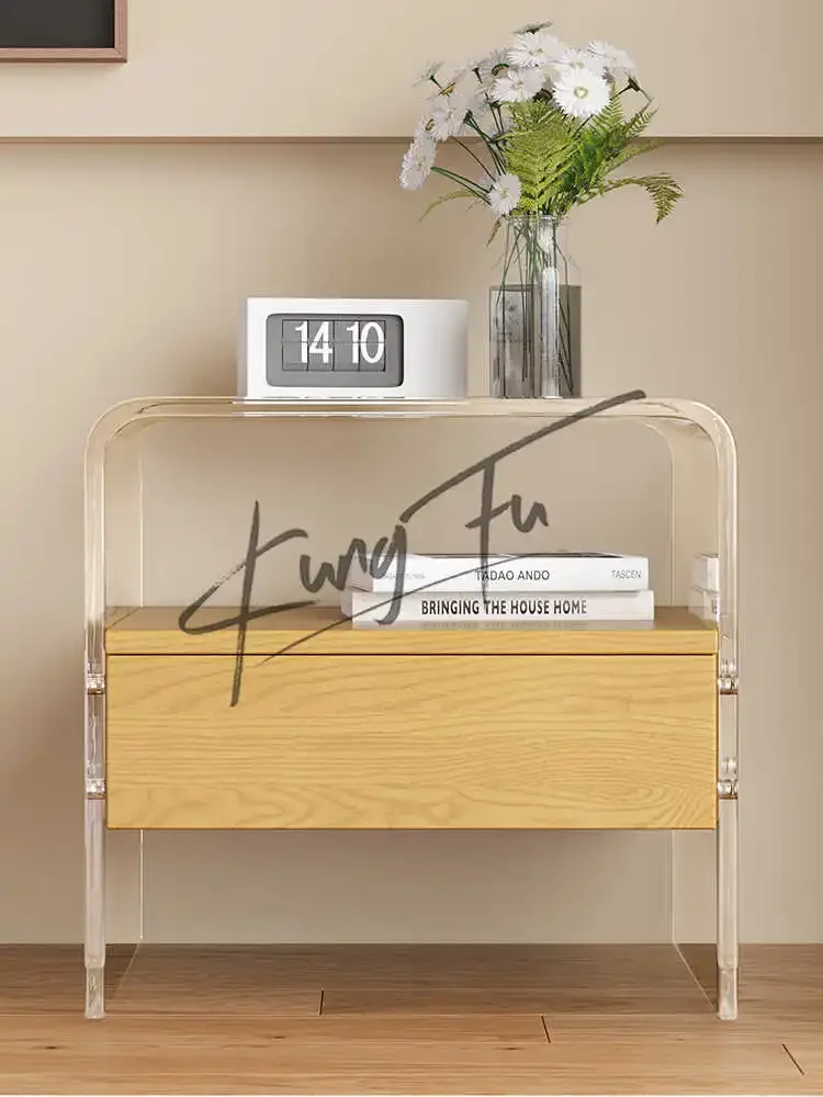 Acrylic simple bedroom storage cabinet full solid wood bedside cabinet
