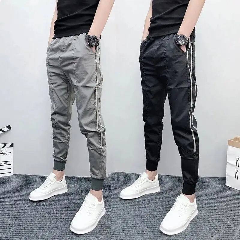 

Slim Fit Bla ey New Sle Autumn Korean Version Cuffed Pants Casual Long Trousers Nine Points Net Red Pants Youth Energy ...