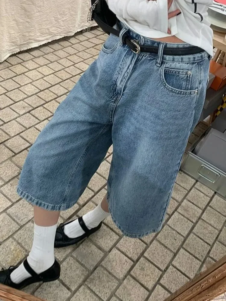 

Уличная одежда для пар, винтажные широкие шорты, женские джинсовые шорты большого размера в стиле ретро, летние женские свободные повседневные короткие джинсы с высокой талией