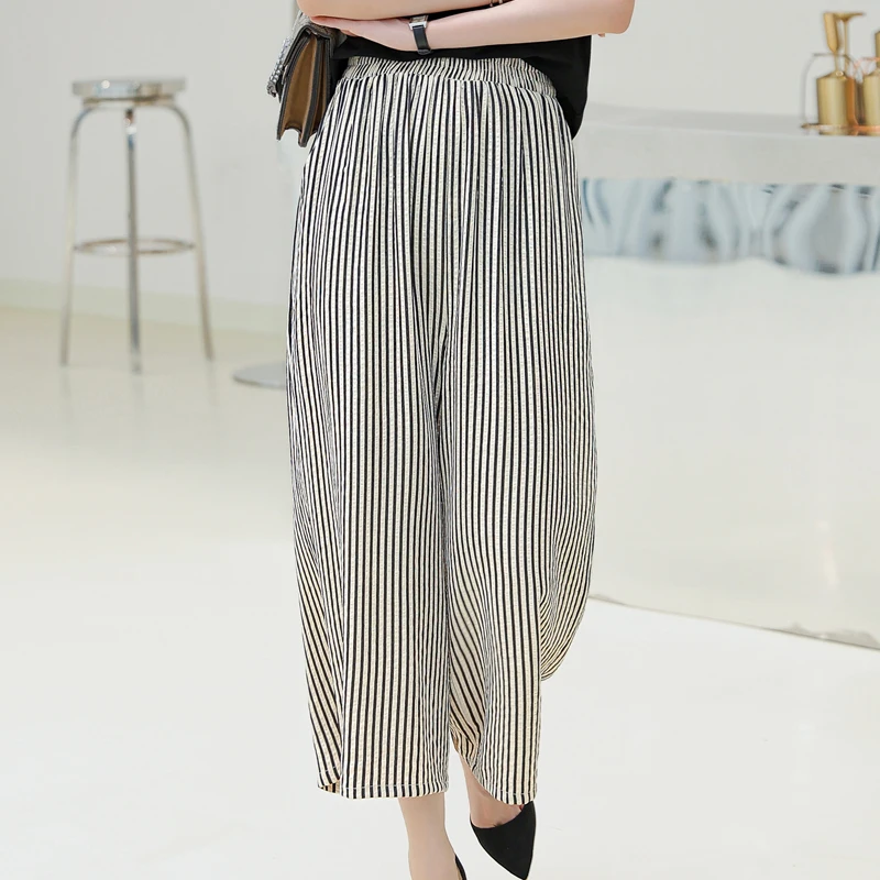 

Women Pants High Waist 2024 Loose Casual Striped Elastic Waist Summer Oversize Pants