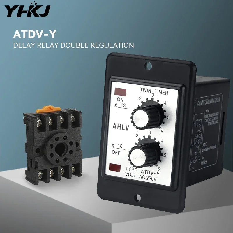 Adjustable Dual Time Relay Repeat Cycle Timer ATDV-Y ON OFF 3S/6S/12S/30S/60S/3M/6M/12M/30M/60M 220V Twin Timer With Socket Base