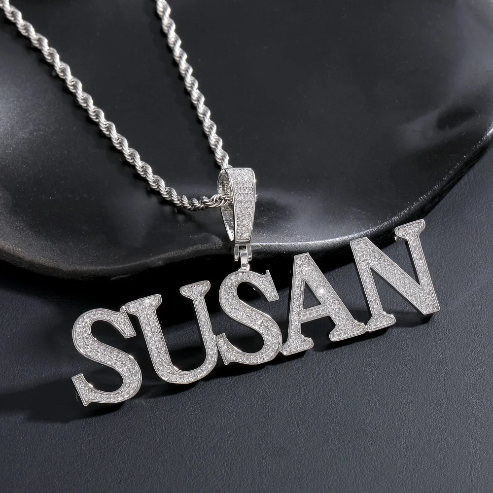

Custom Alphabet Letter CZ Pendant Gift For Men Women Full Iced Out Cubic Zirconia Hiphop Necklace Rope Chains Exquisite Choker