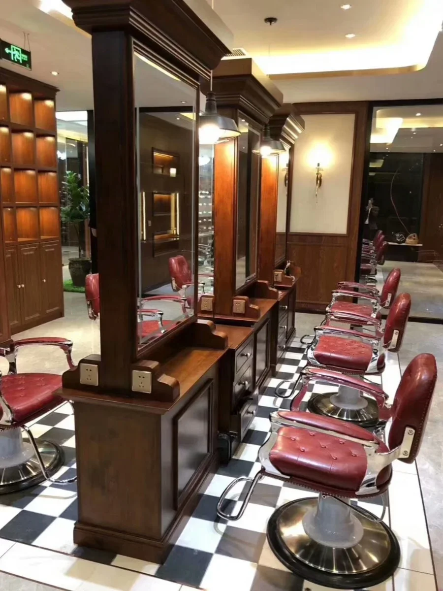 Barber shop chair hair salon special shop hair cutting chair can lift oil head old-fashioned retro hair stool