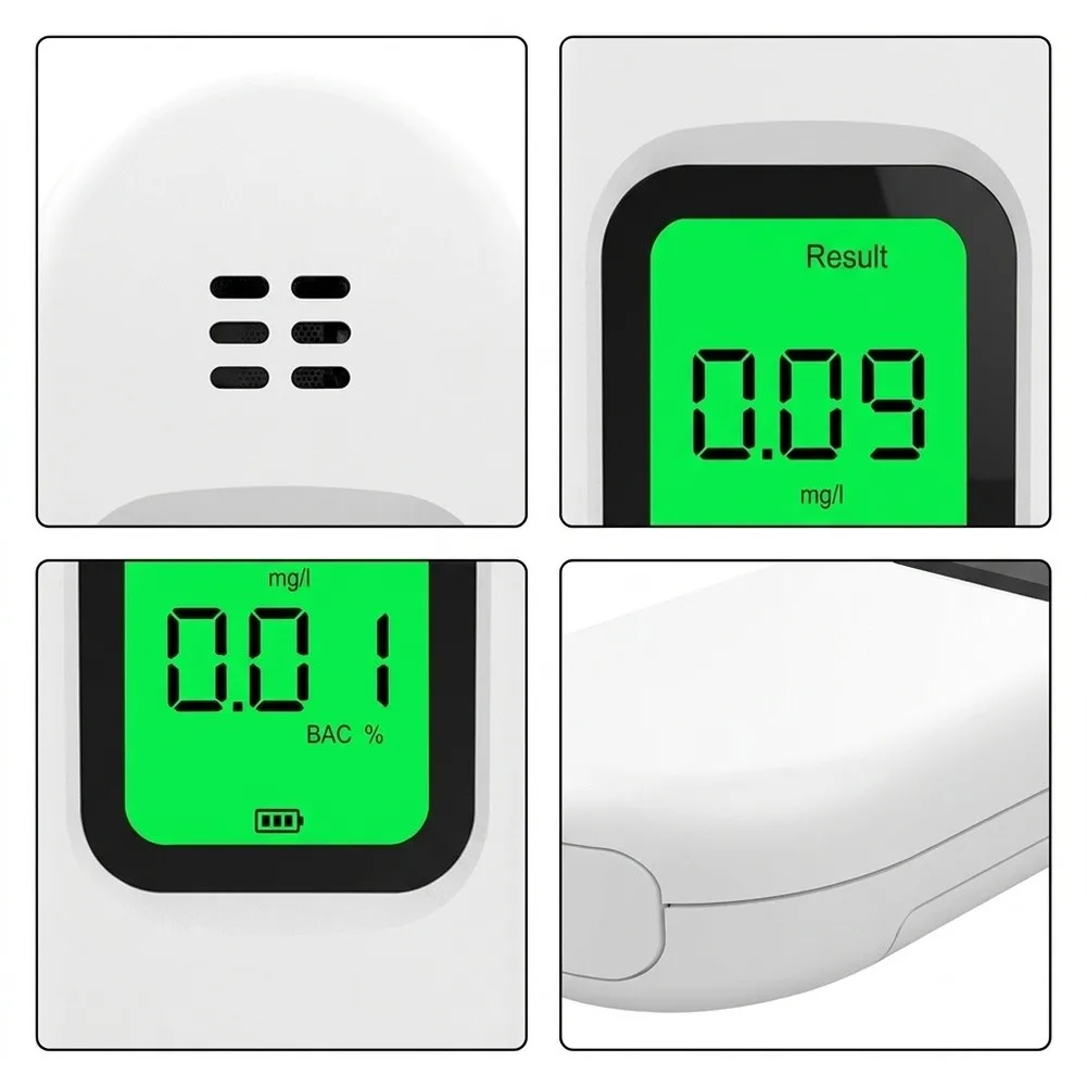 Portable Breath Analyzer White Digital Breathalyzer Audible Visual Alarm Backlit Digital Display Fast Response Time