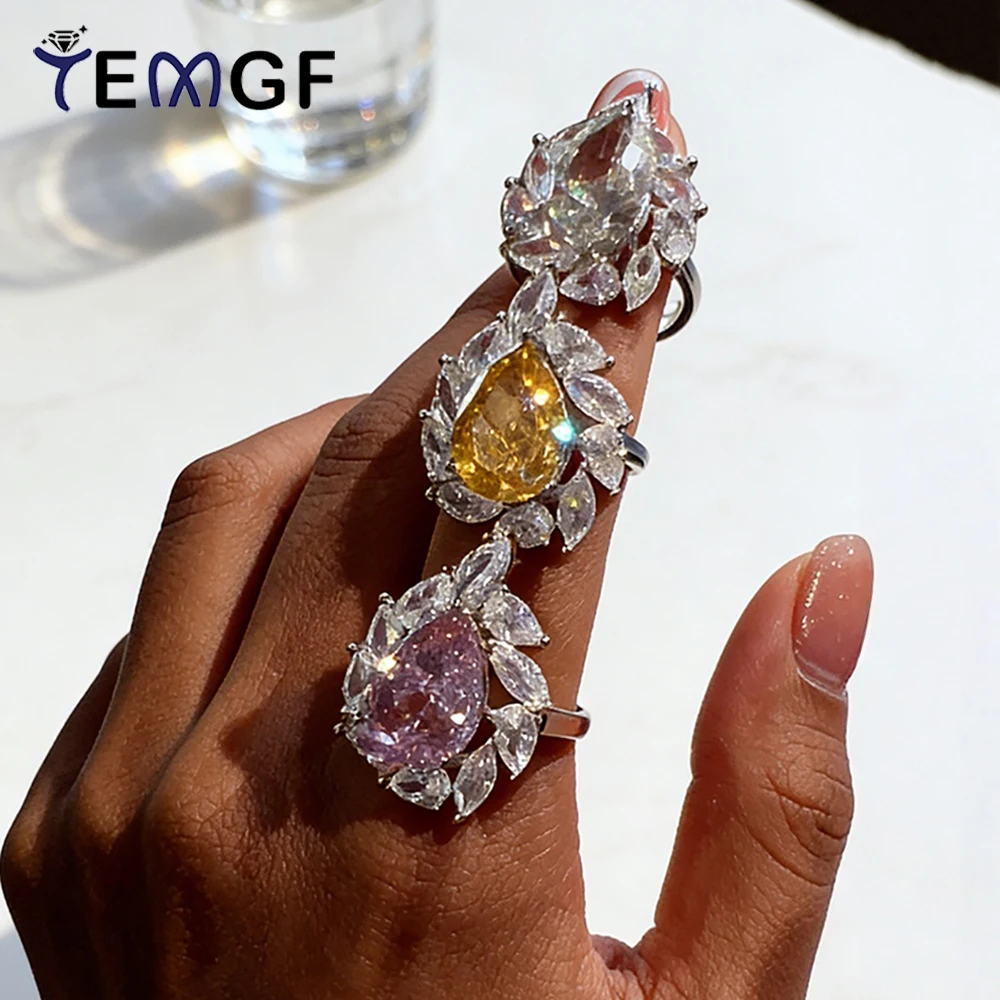 

TEMGF Luxury 8A Zircon Ring for Women S925 Silver Shiny Full Pear Shape High-carbon Diamond Inlay Party Jewelry Fashion Item