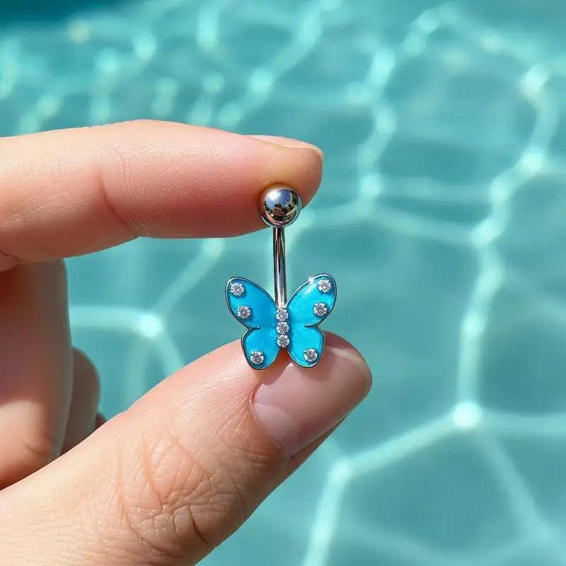 Mini Butterfly Dripping Oil Navel Rings Multi-Color Stainless Steel Anti-Allergy Body Jewelry for Women Outdoor Activity