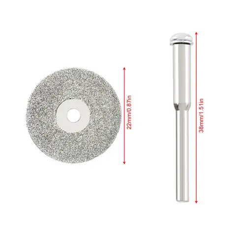 다이아몬드 커팅 디스크 디스크 원형 톱날, 3mm 직경 고정 막대, 목재 유리 금속 석재 절단용, 10 개/세트, 22mm, 2 개