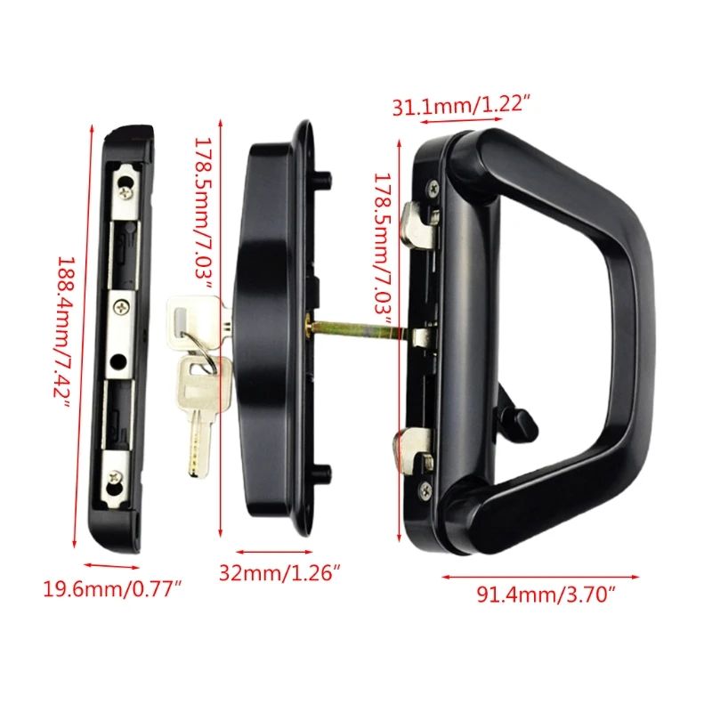 Balcony Glass Door Handle Lock Single Side with for Key Zinc Alloy Sliding Door Dropship