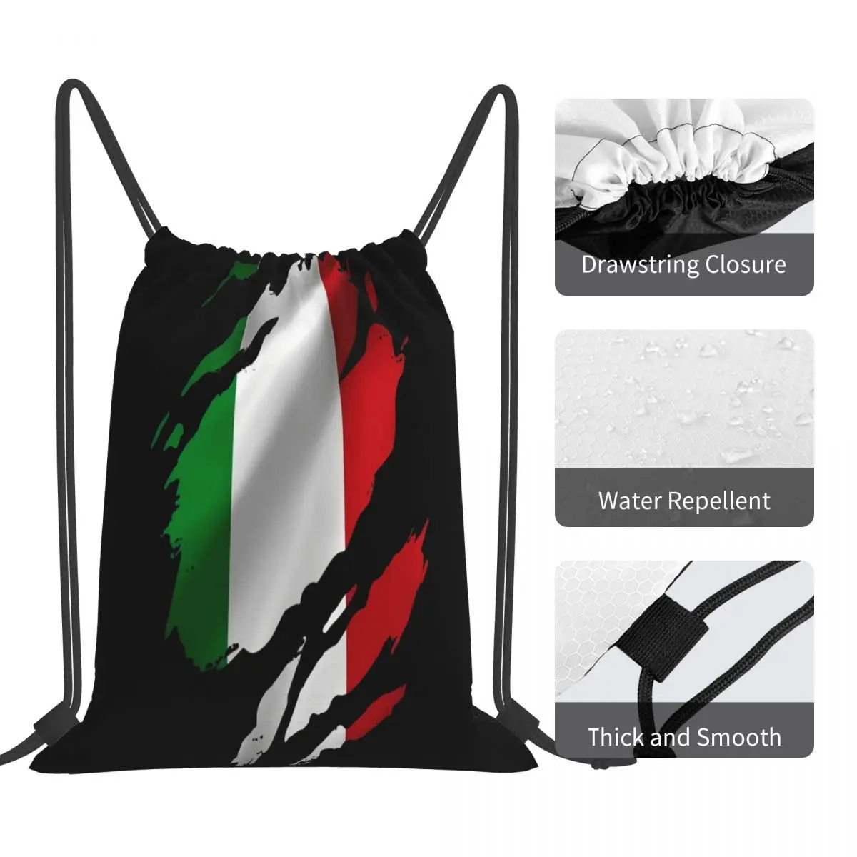 Torn Italy Flag Mens Italian Rome Country National Drawstring Bag Backpack kids bag sports bag anime backpack custom bag with