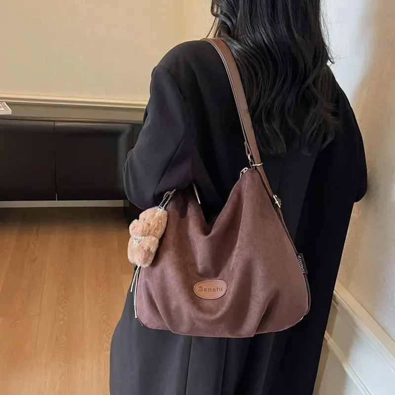 

Retro Plain Color Tote Bag Women Casual Large Capacity Shoulder Crossbody Bags Ladies Fashion Commute Versatile Mochilas Mujer