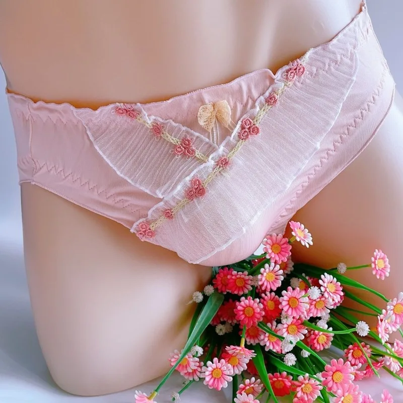 

Японские женские трусики в стиле Лолиты для мужчин, кружевное нижнее белье с рюшами и вышивкой, нижнее белье с оборками, трусы для геев, крессдресс, ночное белье