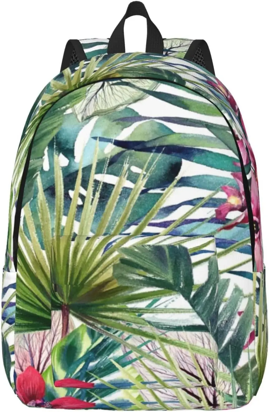 

Tropical Plants Print Versatile And Stylish Canvas Backpack - Trendy Casual Bag, Work Travel Casual Bag