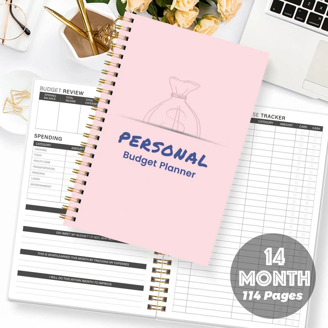 1PC Personal Budget Planner, Pink Spiral Budget Book, Monthly Expense Tracker with Goals, Checklist, Income & Savings Pages
