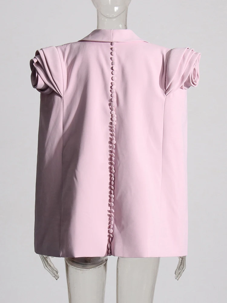 سترة مزاجية للنساء ، ياقة مسننة ، أكمام قصيرة ، مزينة بخليط ، سترة فضفاضة أنيقة ، طراز نسائي ، جديد ، صيحات الموضة