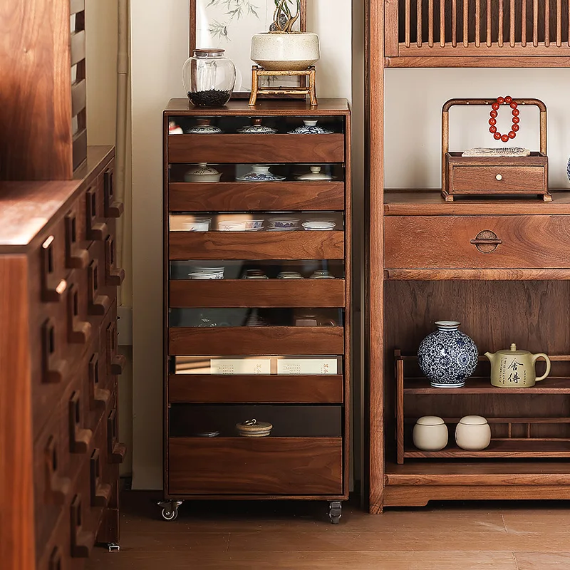 

North American black walnut log seven drawers chest high-end side cabinet tea set storage Wenwan cabinet solid wood 7-layer dent