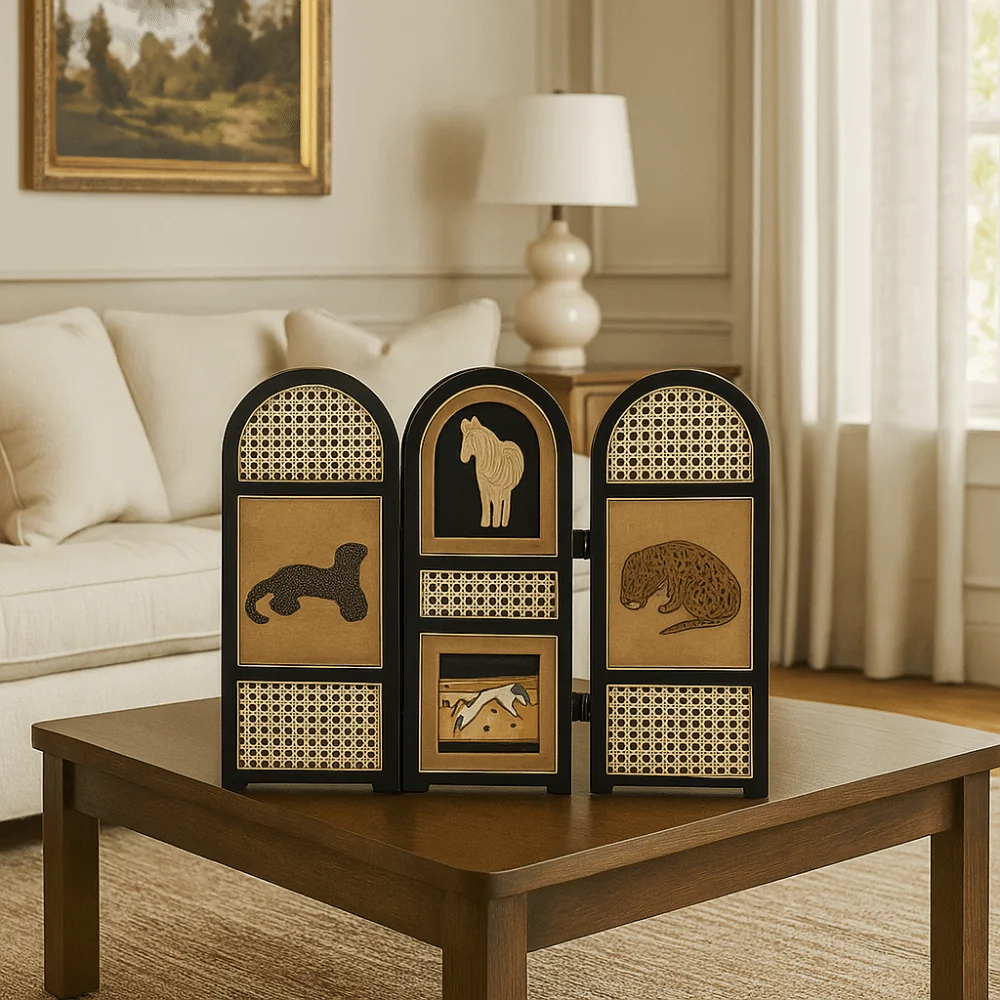 

Vintage Desktop Screen Ornament Decorative Foldable Structure Abstract Decorative Painting Stylish Unique