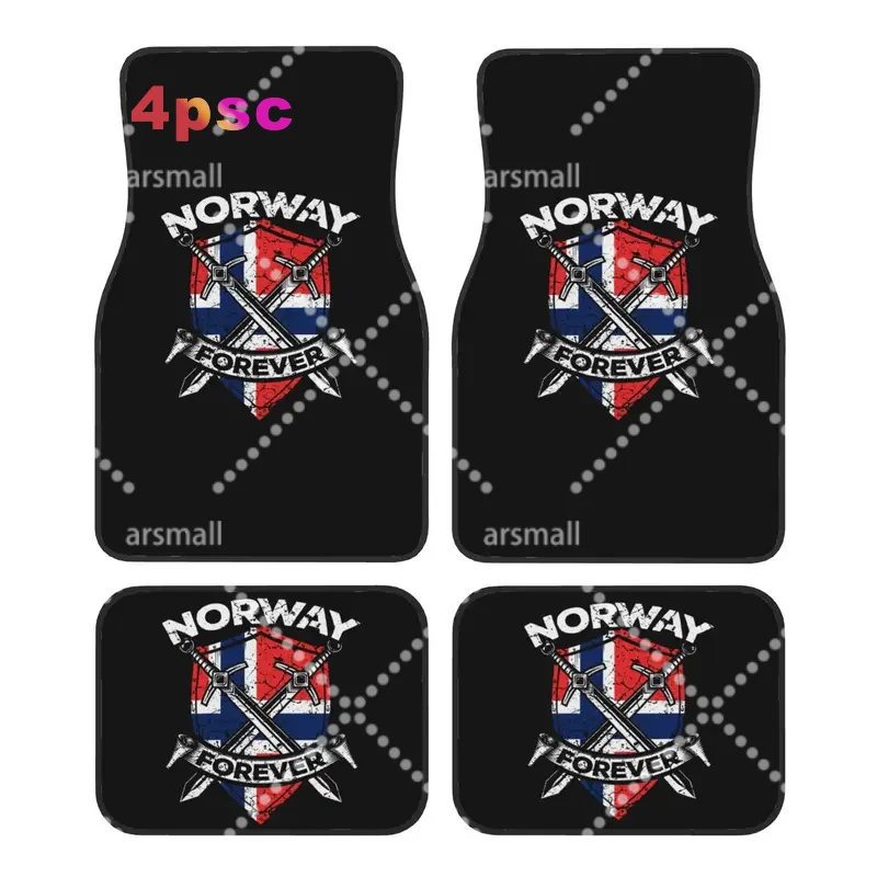 Norway Flag Car Floor Mats of 4 Pieces Crystal Velvet Carpets Rugs Norwegian Flag Universal Car Front Rear Carpets Foot Mats
