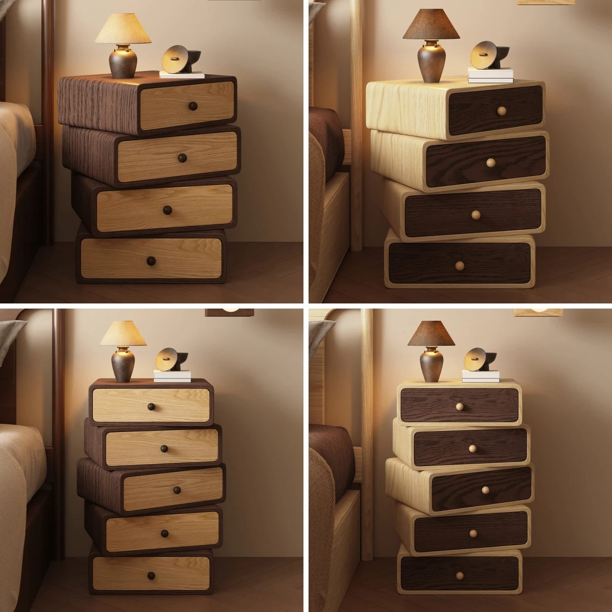 Rotatable solid wood bedside table Simple modern home bedroom Small bedside table